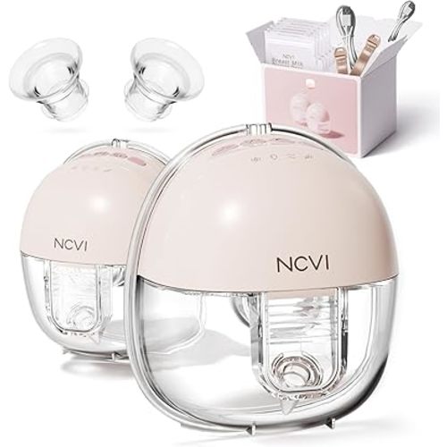 NCVI Hands Free Breast Pump 8111, Wearable Breastfeeding Pump Portable, Wireless Electric Milk Pump with Smart Display, Pumping Efficiently with 4 Modes & 9 Levels, Quiet and Discreet, 21/24mm, 2 Pack