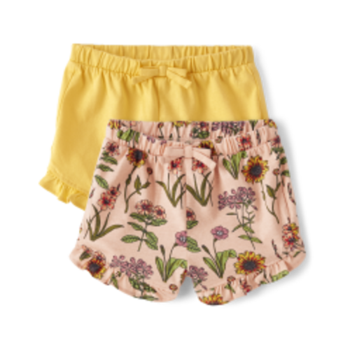 Baby Girls Floral Ruffle Shorts 2-Pack - Peach pink