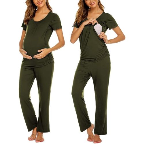Ekouaer Womens Nursing Pajamas Maternity Breastfeeding Pjs Sleepwear Layer Soft Postpartum Lounge Set Pregnancy Clothes