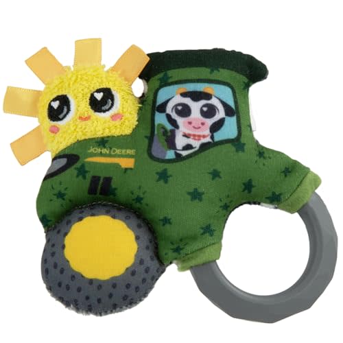 LAMAZE John Deere My First Tractor Rattle | Soft Baby Rattle with Easy-Grip Ring, Different Structures and Fabric Ribbons | Sensory Toy for Baby from 0 Months