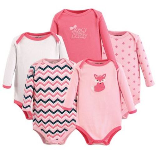 Luvable Friends Baby Girl Cotton Long-Sleeve Bodysuits 5pk, Foxy, 6-9 Months