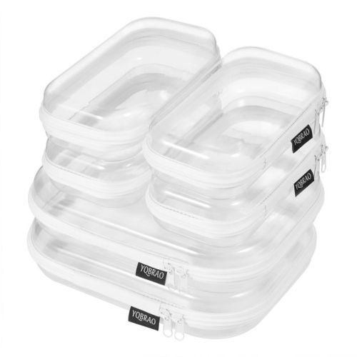Narwey 6 Pack Clear Hard Shell Zipper Case (4 Small & 2 Medium)
