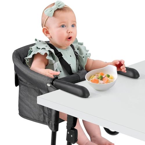 Ezebaby Hook on High Chairs, Secure Clip on High Chair for Baby, Compact Fold-Flat for Easy Storage, Fast Table Chair with Baby Seat, Portable Highchair Attaches to Table for Travel, Black