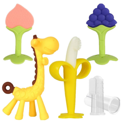 Baby Teething Toys 3-6 Months, Silicone Baby Teether Freezer BPA Free, Babies Teething Relief Sore Gums, Banana Finger Toothbrush, Fruit Shape Giraffe Teether for Infant Boys and Girls