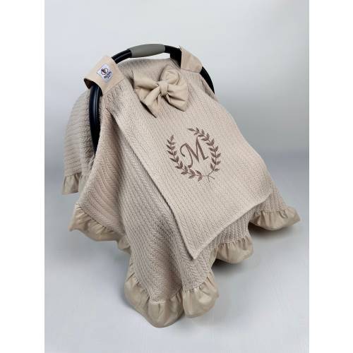 Car Seat Cover Baby Girl and Boy - Car Seat Cover with Mesh - Car Seat Canopy Beige - Personalized Baby Shower Gift - Baby Gift Embroidery
