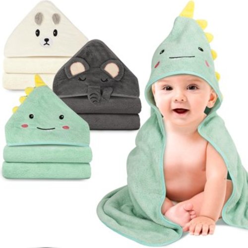 31x31 Inch Baby Hooded Towels, 3Pcs Bath Towels for Boys, Washcloth Set with Cute Design, Shower Towel Gift for Newborns, Infants and Toddlers