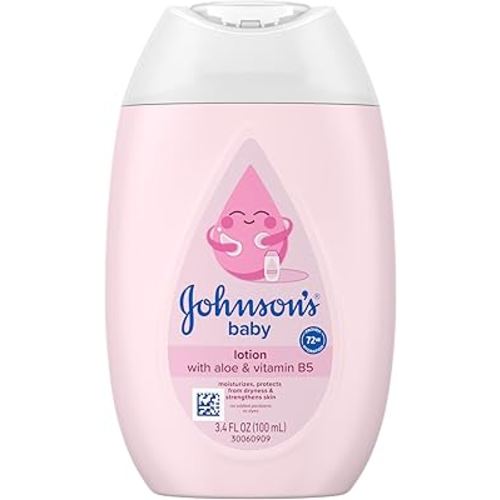 Johnson's Baby Lotion with Coconut Oil, Aloe Vera & Vitamin B5, 72 HR Hydration, Skin Moisturizer, Hypoallergenic, Safe for Newborn, Protects From Dryness & Strengthens Skin, 3.4 fl. oz