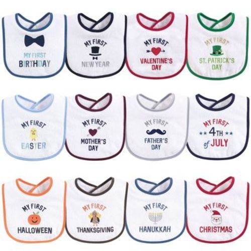 Hudson Baby Infant Boy Cotton Terry Drooler Bibs with Fiber Filling 12pk, Boy Holiday, One Size