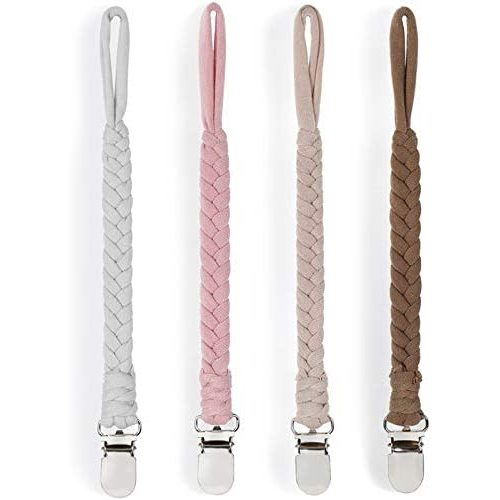 Pacifier Clip Holder for Boy and Girl Universal Handmade Braided Rope Paci Clip Easy to Use 4 Pack (White)