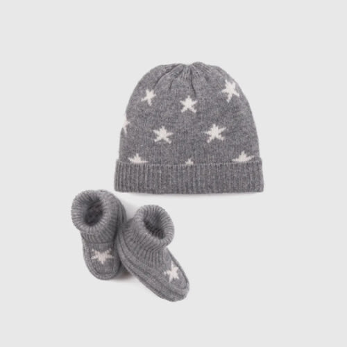 Washable Cashmere Beanie & Bootie Set: 6-12 months