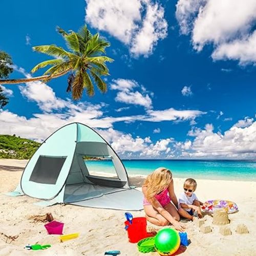 TOBTOS UPF 50+ Pop Up Beach Tent, Easy Set Up Beach Umbrella, Sun Shelter for 2-3 People UV Protection Portable Sunshade, Baby Canopy Cabana, Lightweight with Carry Bag - Mint Green for 2-3 Person
