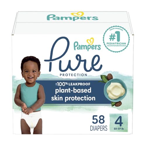 Pampers Baby Diapers - Pure Protection - Size 4, 58 Count, for up to 100% Leakproof, Premium Plant-based Skin Protection
