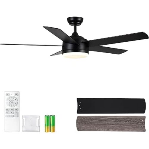 YUHAO 52 Inch Black Ceiling Fan with Light and Remote Control.Noiseless,Dimmable,3CCT,6 Speeds Reversible, DC Ceiling Fans for Indoor or Covered Outdoor Use.ETL Listed