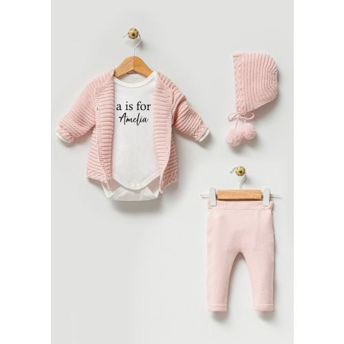 Knitted Baby Outfit, Personalized Name Onesie®, Name Reveal Onesie®, Coming Home Outfit, Welcome Baby Girl Gift Set, Expecting Mom Gift