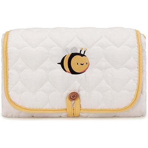 Cute Portable Baby Changing Mat,Waterproof Folding Diaper Changing Pad Lightweight Travel Nappy Changing Mat Changing Station with Pocket for Newborns Infants(Bee)