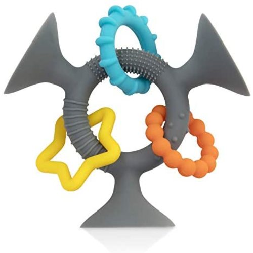 Nuby Silly Three Prong Interactive Suction Toy with Colorful Rings - Gray
