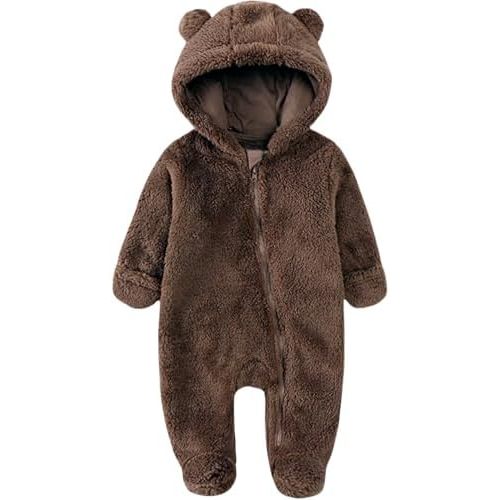Newborn Baby Romper Fleece Onesie Jumpsuit Toddler Warm Hooded Outwear Outfits for Infant