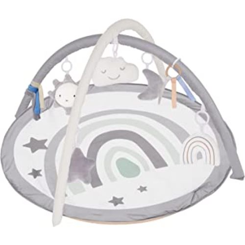 little dove Baby Gym and Infant Play Mat Rainbow Design for Newborn Stage-Based Developmental Activity Gym for Babies to Toddlers with 7 Toys Infant Mirror Tummy Time Mat Neutral Grey