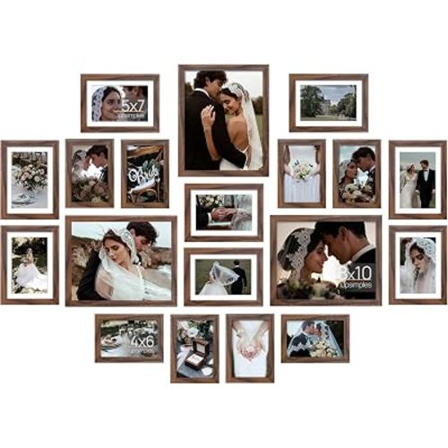 upsimples Picture Frames set of 19, Including 8x10, 5x7, 4x6 Brown Frame
