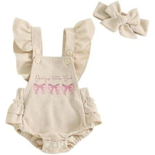 Newborn Baby Girl Ruffle Romper Farm Sleeveless Cow Print Corduroy Overalls Onesie Jumpsuit Matching Summer Clothes