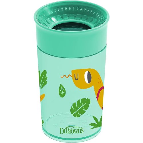 Dr. Brown's Milestones Cheers 360 Spoutless Transition Cup, Travel Friendly and Leak Free Sippy for Babies and Toddlers, Green Animals, BPA-Free, 10 oz/300 mL, 9m+, 1-Pack
