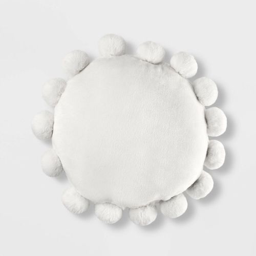Round Plush Kids' Pillow with Poms-Poms - Pillowfort™, Color: Cream