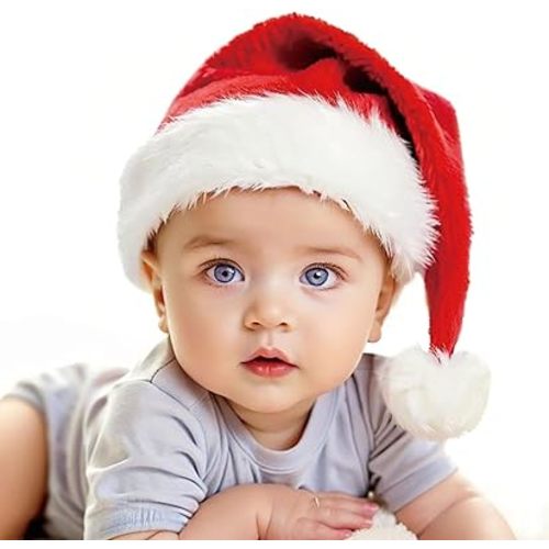 Santa Hat for Kids/Baby Christmas Hats Unisex Warm Comfort Red Velvet Holiday Xmas Hat for New Year Festive Party Decoration