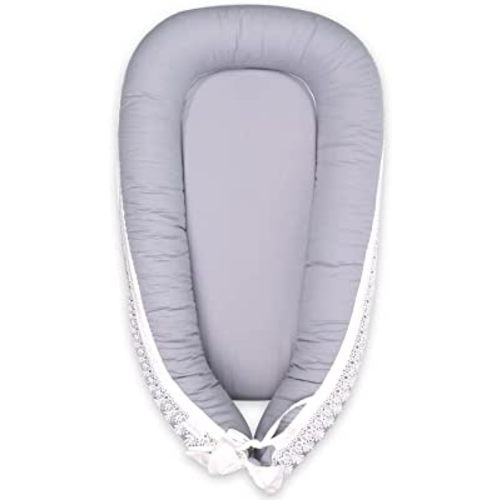 Baby Lounger for Newborn Cover - Newborn Lounger for 0-12 Months, Breathable & Portable Infant Lounger - Adjustable Cotton Soft Baby Floor Seat for Travel, Newborn Essentials- Grey-Set