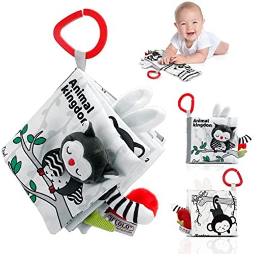 Crinkle Soft Baby Books 0-6 Months, 3D Touch Feel High Contrast Cloth Book Sensory Baby Toys 0-6-12 Months, Early Learning Stroller Toys for Infants Toddler Gifts Toy, Forest Jungle Tails - Forest Animal