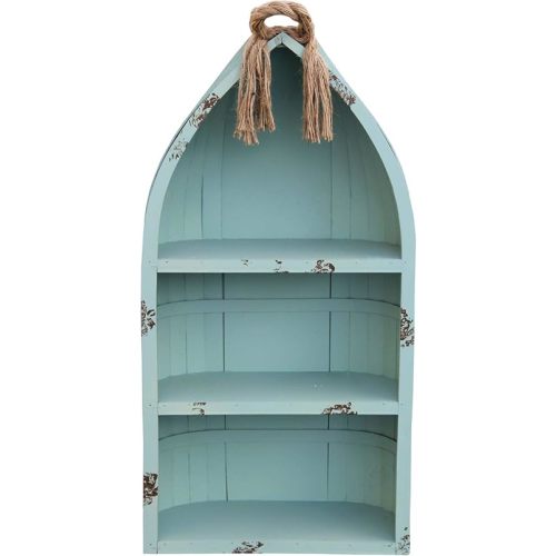 Contemporary Home Living 34.25" Teal Blue Handcrafted Canoe Shelf with Rope