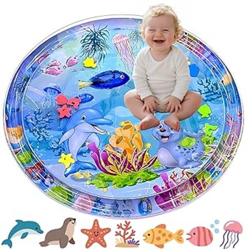 Tummy Time Water Mat for Babies - Extra Large Baby Play Water Mat, Infant Water Sensory Baby Tummy Time Play Mat for 3-6-9-12 Months Toddlers, Visual Stimulation Toys Baby Boys & Girls Summer Gifts