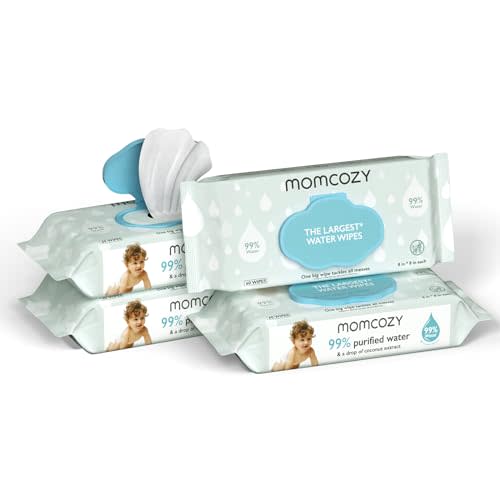 Baby Wipes, Momcozy Water Wipes-Extra Large Size Design, 99% Water Based Wipes, Unscented & Hypoallergenic, Cleansing & Moisturizing Baby Wipes for Sensitive Skin, 240 Count (4 packs)