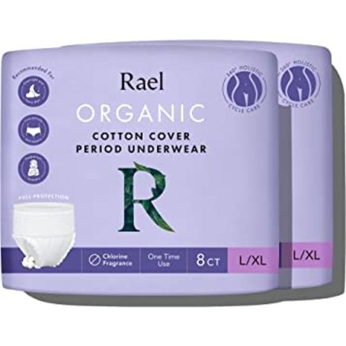 Rael Disposable Underwear for Women, Organic Cotton Cover - Incontinence Pads, Postpartum Essentials, Disposable Underwear, Unscented, Maximum Coverage (Size L-XL, 16 Count)