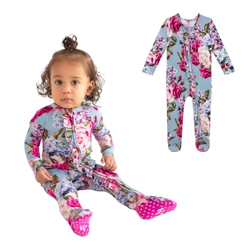 Posh Peanut Footie Pajamas for Baby Girls – Sleepers in Viscose from Bamboo with 2-Way Zipper & Ruffle Trim
