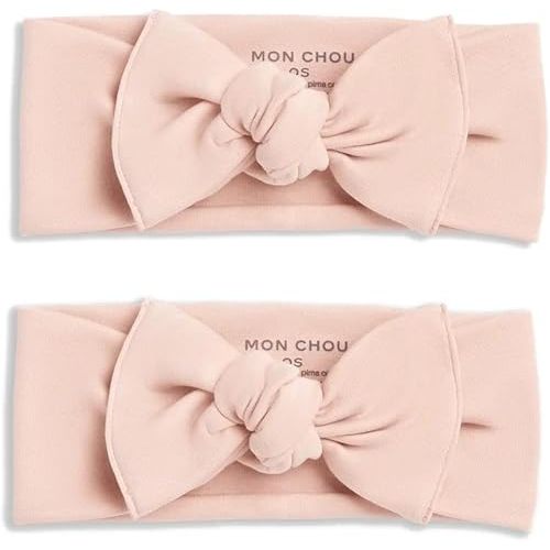MON CHOU Adjustable Baby Headbands - Set of 2 Organic Cotton Headbands for Baby Girls - Ultra Soft, 100% Pima Cotton Infant Hair Bows (Bloom)