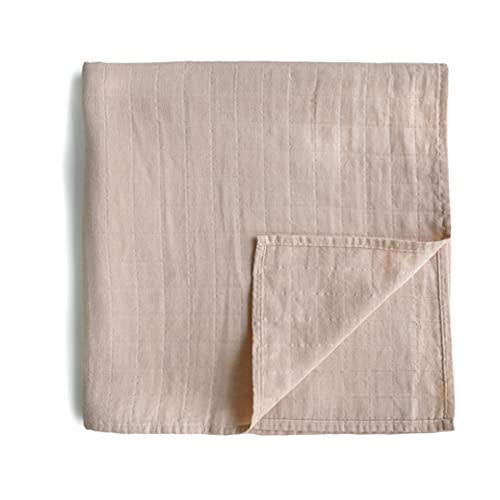 mushie Muslin Baby Swaddle Blanket | 100% Organic Cotton (Blush)
