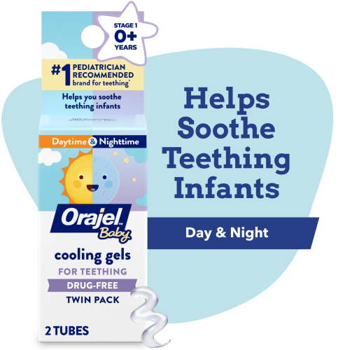 Orajel Baby Teething Cooling Gels, Drug-Free Relief for Painful Gums, Day & Night, 0.18 oz, 2 Ct