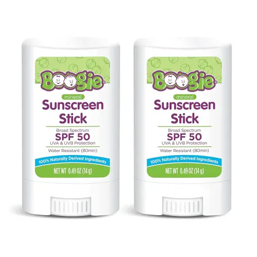 Baby Sunscreen Stick by Boogie Block, Mineral Sunscreen SPF 50, FSA/HSA Eligible, Travel Size Sunblock for Kids, Zinc Oxide, Water Resistant, Vegan, Fragrance Free Pack of 2