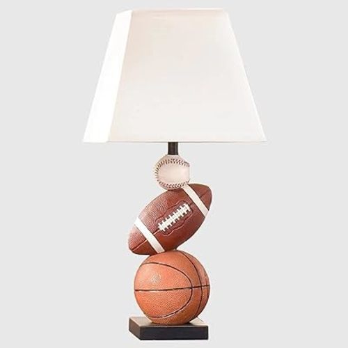 Kids Table Lamp, 14 Inch Football, Basketball & Baseball Design with Cute Lampshade, Sports-Themed lamp Ideal for Children's Bedroom Decor, Bedside Lamp Includes LED Bulb