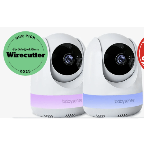 Babysense Max View: Video Baby Monitor with 2 Cameras, Split Screen, Non Wifi, Night Light & Sound Machine