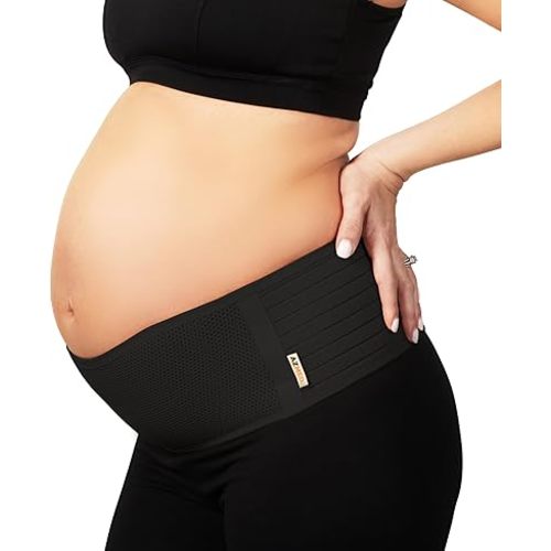 AZMED Maternity Belt Back Support - Adjustable Abdominal Binder for Pregnancy - Belly Band for Pelvic, Waist & Lower Back Comfort - Fits Up to 46 Inches - Black