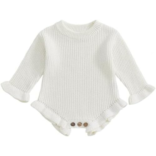 Mubineo Baby Girl Fall Winter Clothes Basic Plain Cute Sweater Romper Outfit Pullover Ruffle Long Sleeve Newborn Outfits
