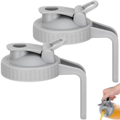 Jar for Spout Lid for Wide Mouth Jars, Airtight Jar Pitcher Flip Cap Lid with Hand grey PP
