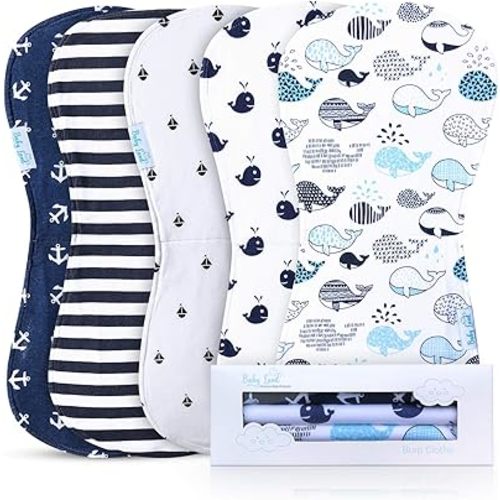 Liphontcta Organic Burp Cloths for Baby Boys - 5-Pack Ultra Absorbent Burping Cloth, Burp Clothes, Newborn Towel - Milk Spit Up Rags - Burpy Bib for Unisex, Boy, Girl - Burp Cloths Set - Blue
