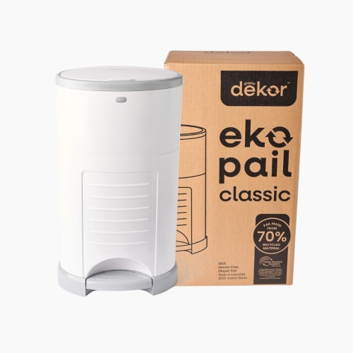 Diaper Dekor EKO Classic Diaper Pail, White | ONLY Eco-Friendly Diaper Pail Made with 70% Recycled Materials | Hands-Free: Step–Drop–Done | Cost-Effective Refill System
