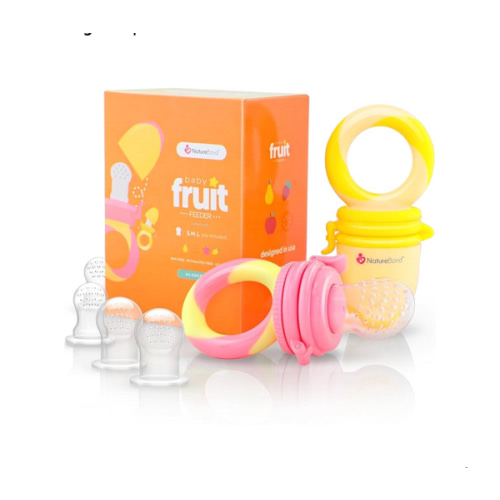 NatureBond Baby Food Feeder/Fruit Feeder Pacifier Nibbler (2 Pack) - Infant Teething Toy Teether Weaning in Appetizing Colors | + Additional Silicone Sacs
