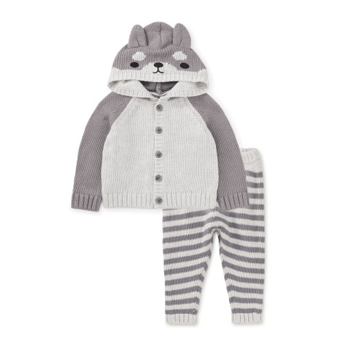 Husky Ears Cardigan & Striped Pants Baby Set