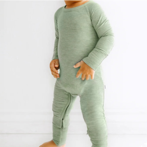 Heather Sage Ribbed Crescent Zippy - Little Sleepies