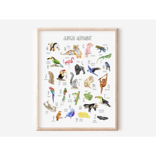 Jungle Alphabet Print, Jungle Nursery Decor, Rainforest Nursery Decor, Tropical Animal Alphabet, Kids Jungle Decor, Educational Decor Kids