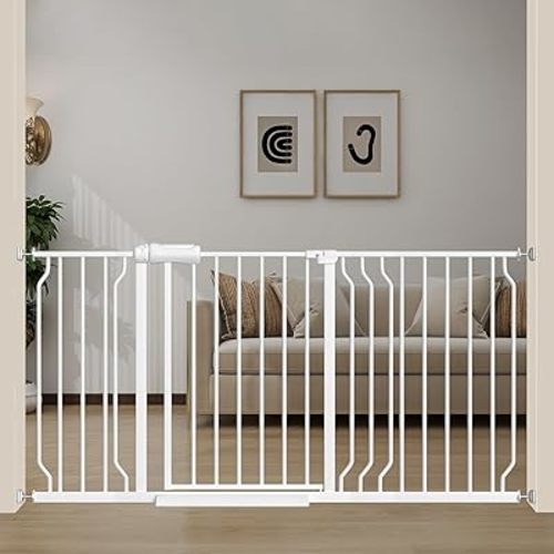 Extra Wide Baby Gates for Doorways 52.76"-62.20" Extra Wide Baby Gate Dog gate Pressure Mounted No Drilling with Walk-Through, Auto-Close & Dual-Direction Swing for Large Wide Opening White